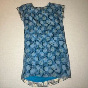 Mikael Aghal Silk Abstract Blue Bubble Shift Dress w/ Cap Sleeves, Size 8